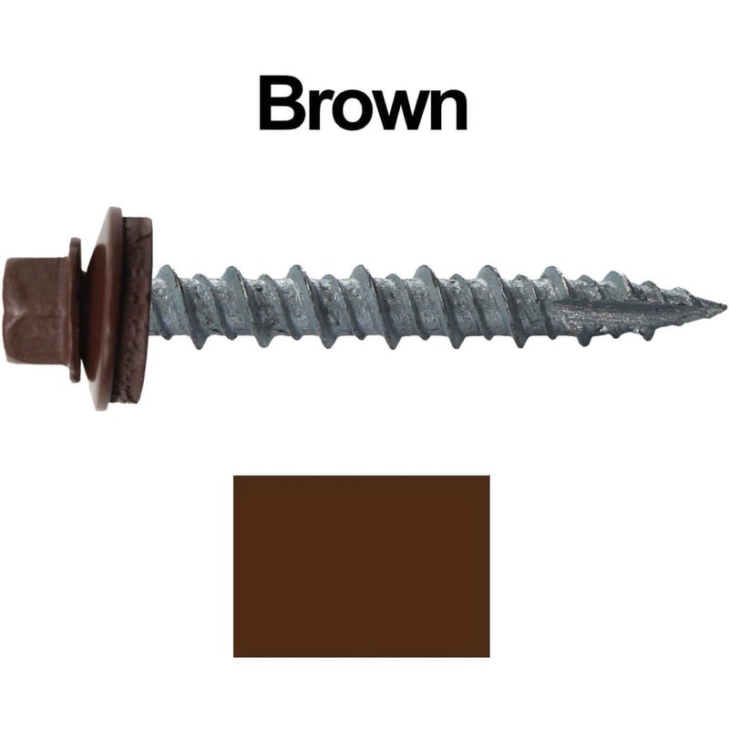 Jake Sales Metal ROOFING SCREWS: (250) 10 x 1-1/2" Brown Hex Head Sheet Metal Roof Screw. Self starting metal to wood siding screws. EPDM washer. Colored head - Image 3